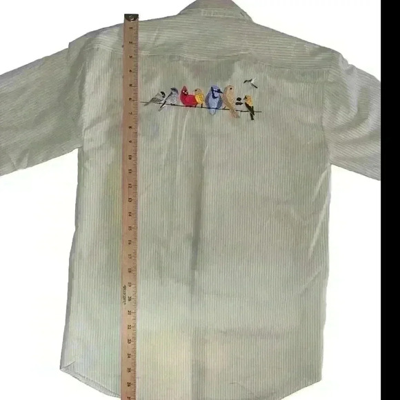 Vintage MiLi designsPinstriped Button-Up Shirt with  Embroidered Birds - Picture 8 of 10